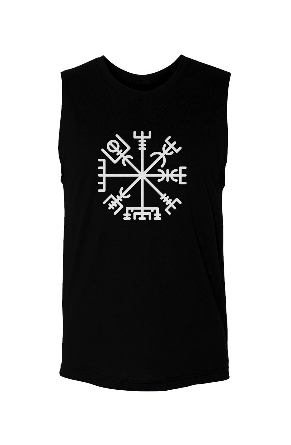 Rune-vegivisir-viking-navigation (Without circle)-(White on black)-unisex muscle tank