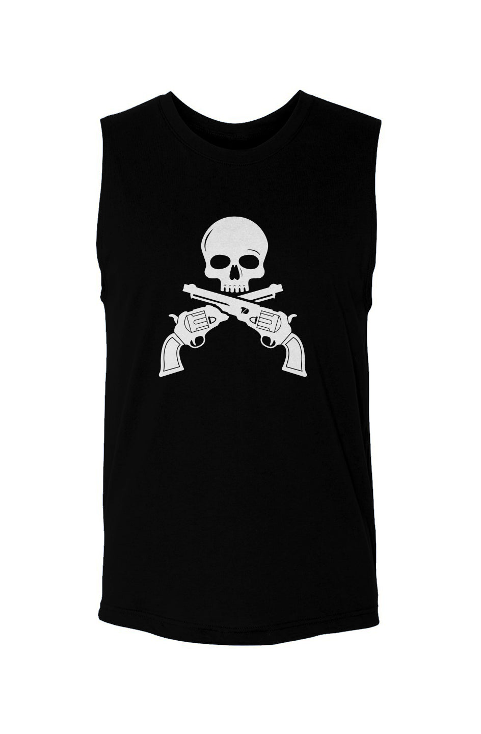 Skull and revolver (White on black)-unisex muscle tank