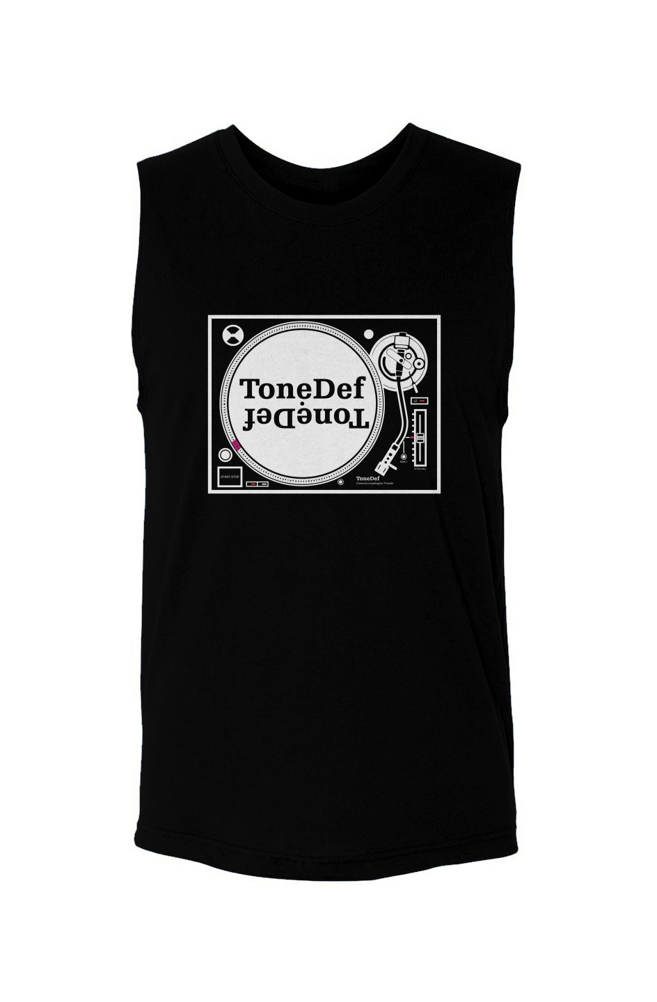 ToneDef Turn Table (White on Black - Pops of Color) - Unisex Muscle Tank